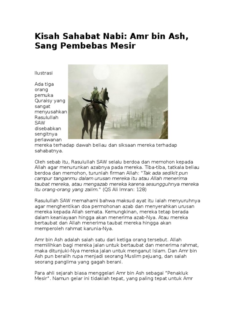 Kisah Sahabat Nabi Amr Bin Ash Sang Pembebas Mesir Pdf