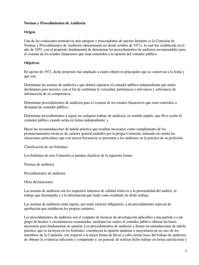 Normas y Procedimientos de Auditoria | PDF | Auditoría financiera ...