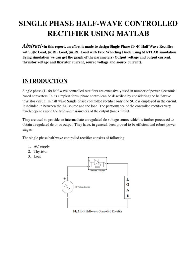 Single Phase Half Wave Controlled Rectifierpdf Rectifier Power Electronics