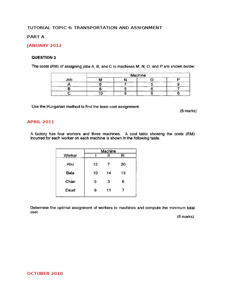 Transportation & Assignment Tutorial | PDF