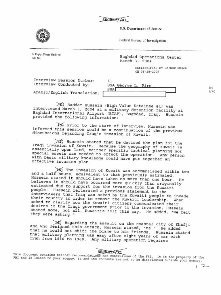 Saddam FBI Report 030304 to Report 050104