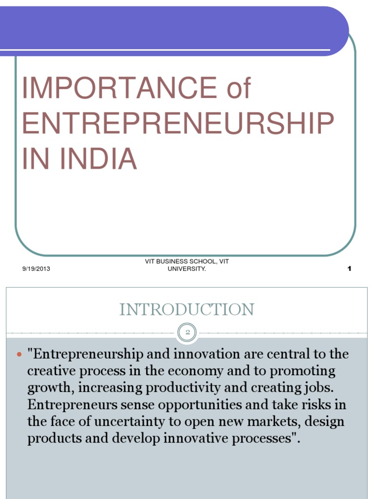 Importance of Entrepreneurship in India | PDF | Entrepreneurship ...