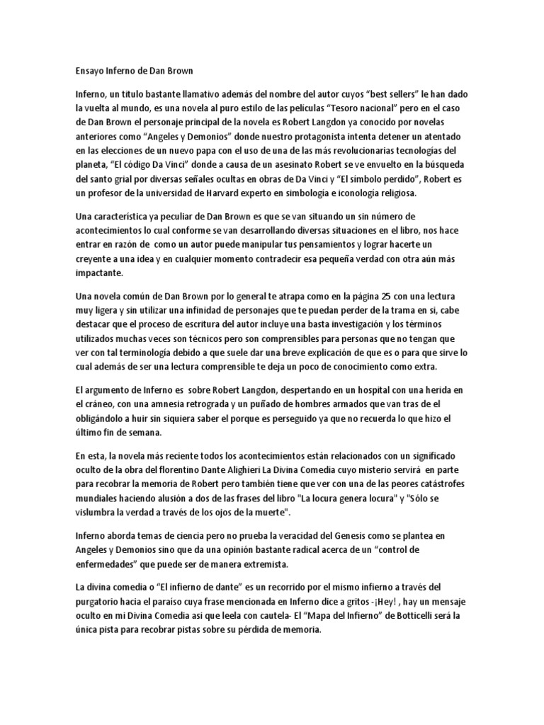 Ensayo Inferno de Dan Brown | PDF | Dan Brown | Divina Comedia, image size:768x1024