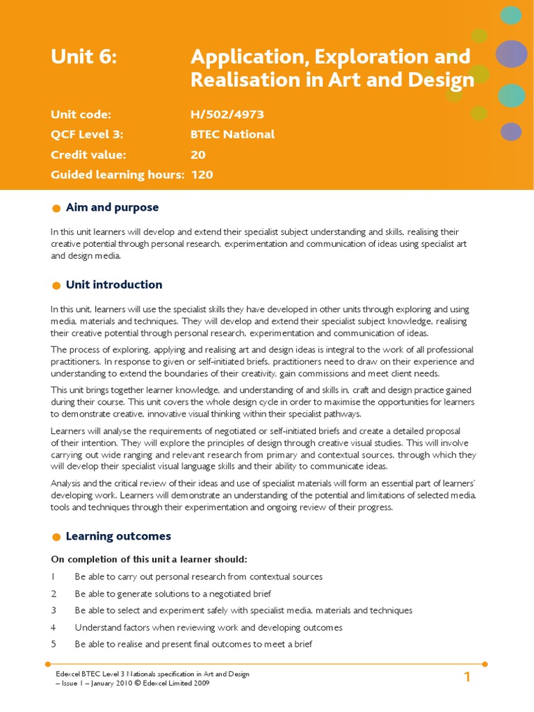 Unit 6 Application Exploration and Realisation in Art and Design | PDF ...