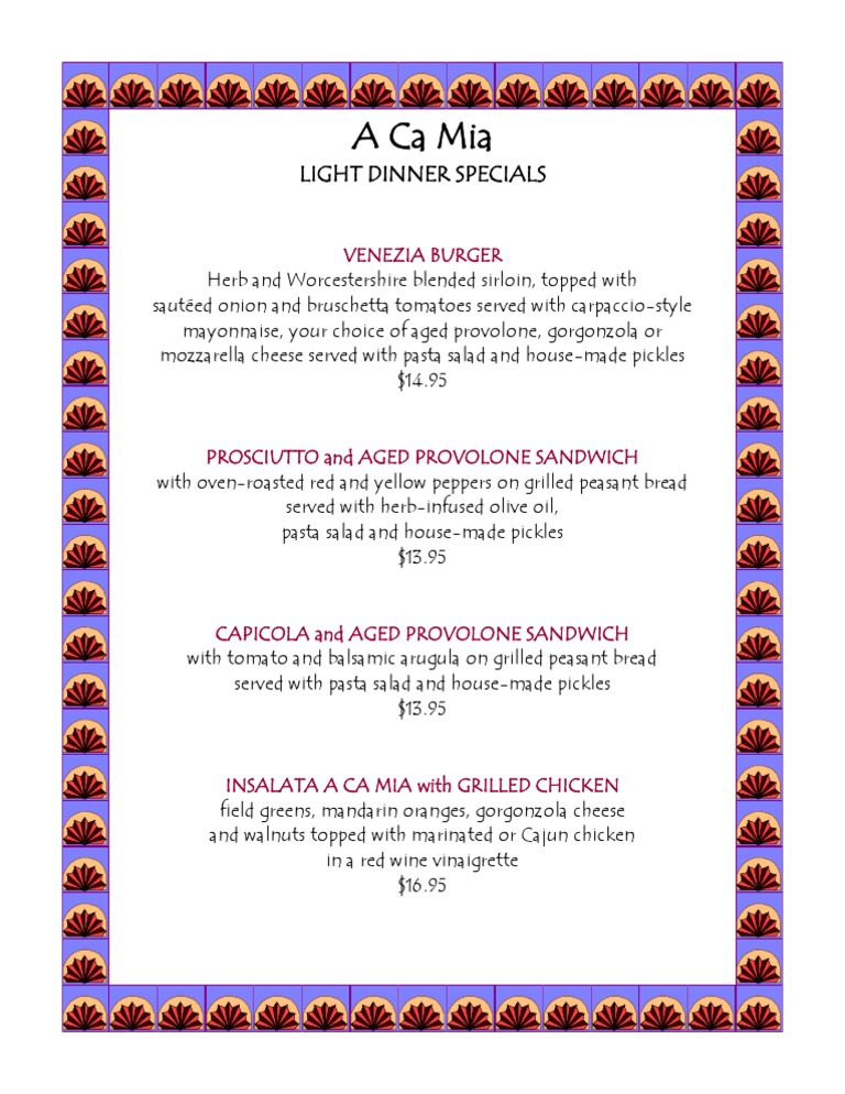Light Dinner Menu | PDF