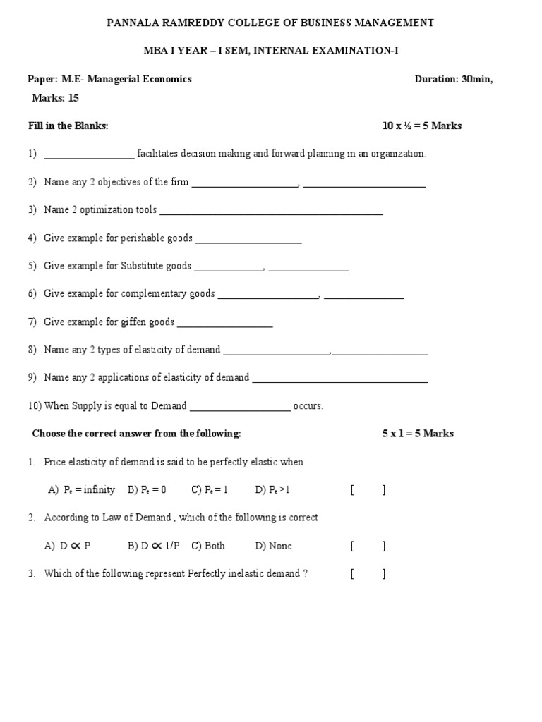 MBA Managerial Economics Exam Paper | PDF