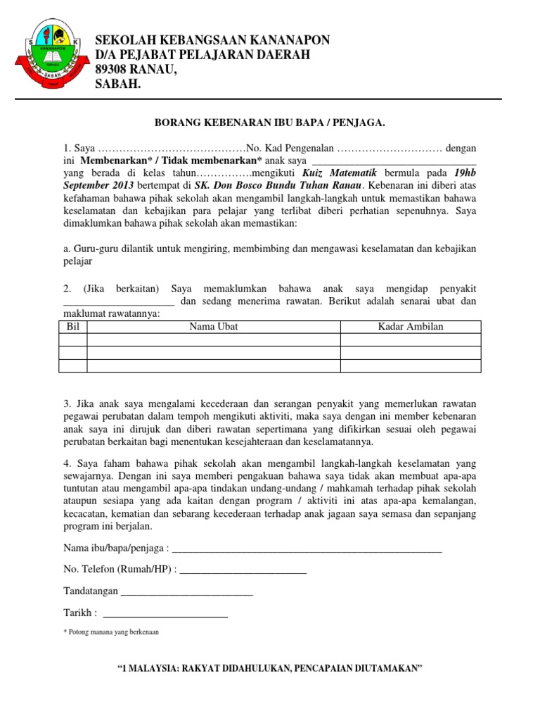 Contoh Surat Beri Kebenaran Ubatan