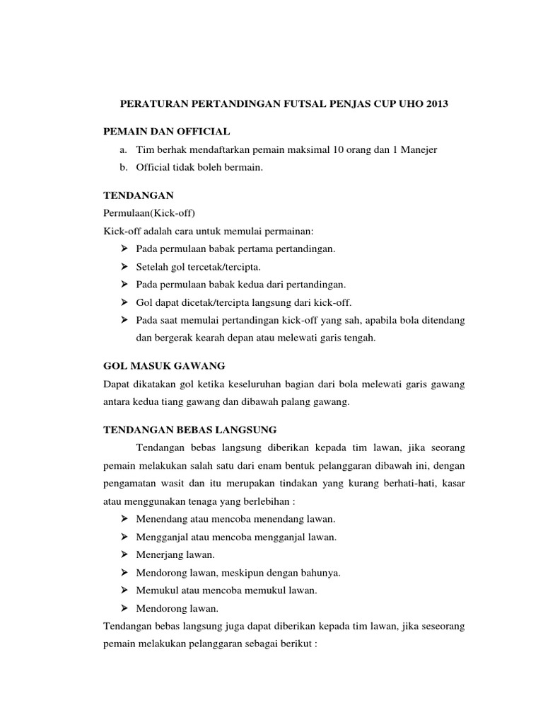 Peraturan Pertandingan Futsal Terbaru Pdf