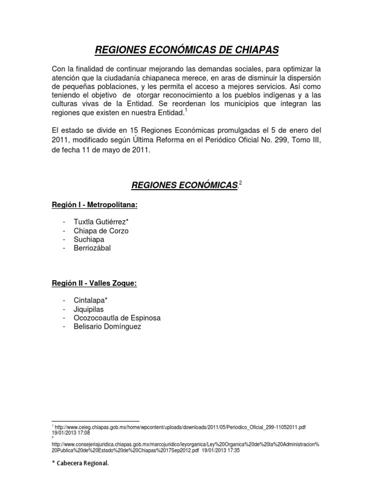 Regiones Económicas de Chiapas | PDF | Chiapas | Mesoamérica