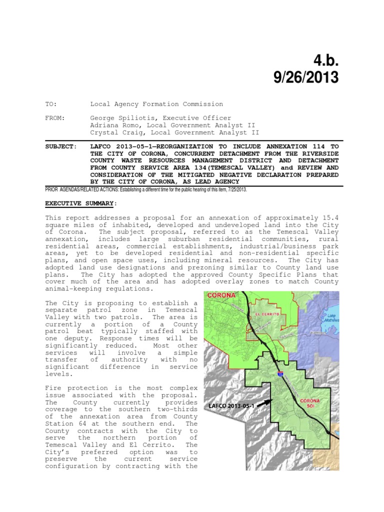 Annexation Proposal for Temescal Valley | PDF | Zoning | Sheriffs In The  United States