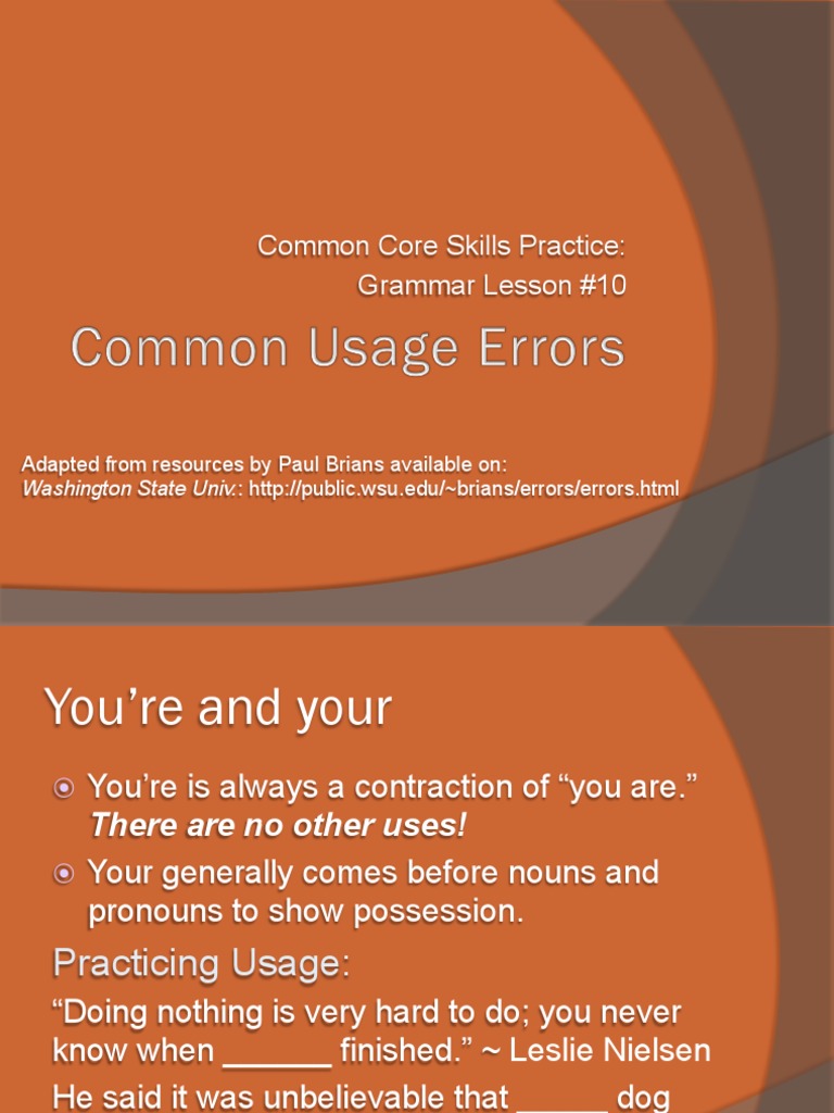 Lesson 10 Common Usage Errors PDF Pronoun Plural