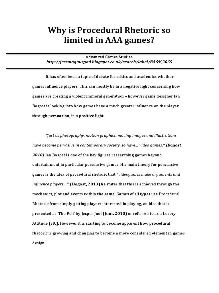 Why Is Procedural Rhetoric So Limited in AAA Games? | PDF | Video Games ...