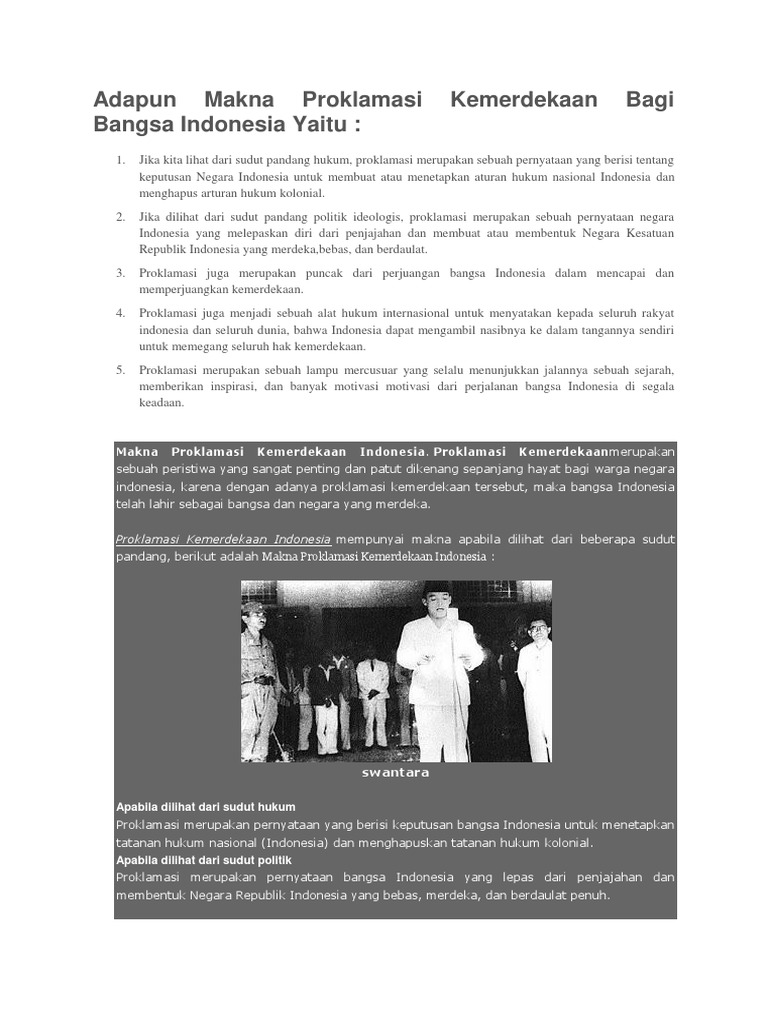 Adapun Makna Proklamasi Kemerdekaan Bagi Bangsa Indonesia  