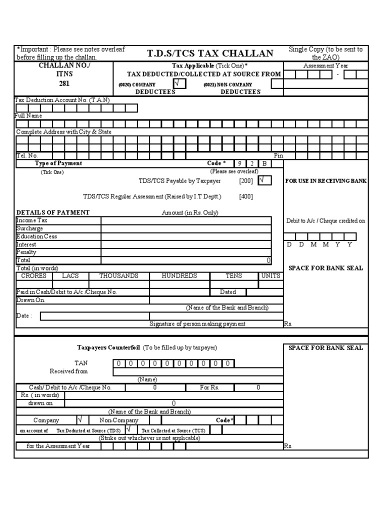 ITNS-281 TDS CHALLAN | Cheque | Personal Finance