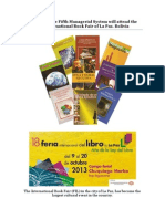 H. Dubric: The Fifth Managerial System Will Attend The 18th International Book Fair of La Paz. Bolivia.