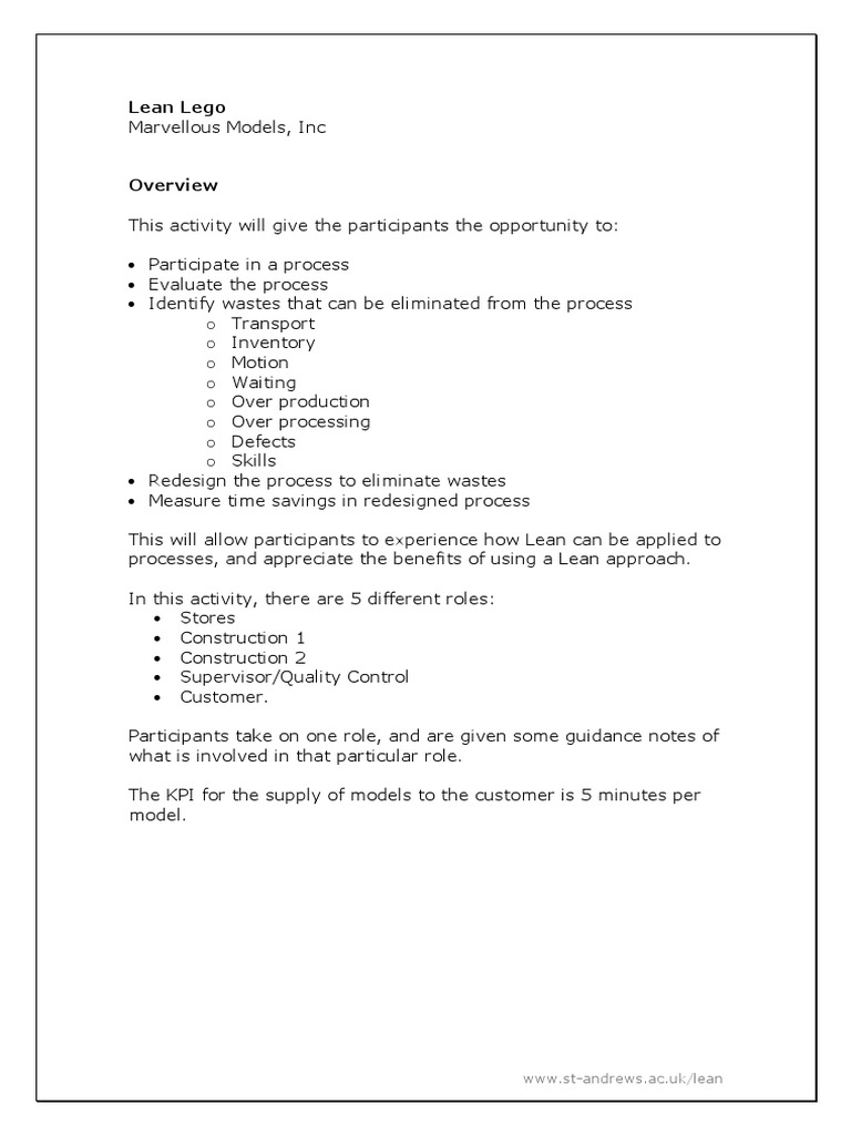 Lean Lego Simulation Activity Guide | PDF | Lego | Lean Manufacturing