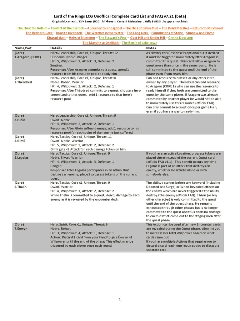 Lotr LCG Cards and Faqs 7.21b | PDF | Self Control | Self-Management