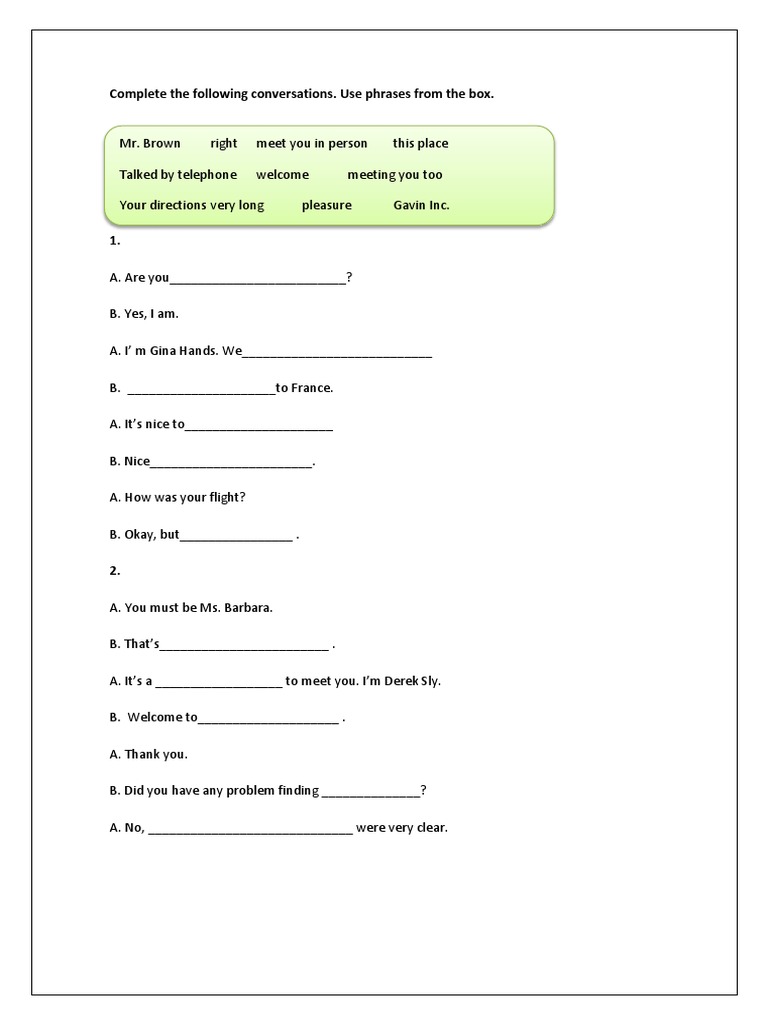 Complete The Following Conversations. Use Phrases From The Box | PDF ...