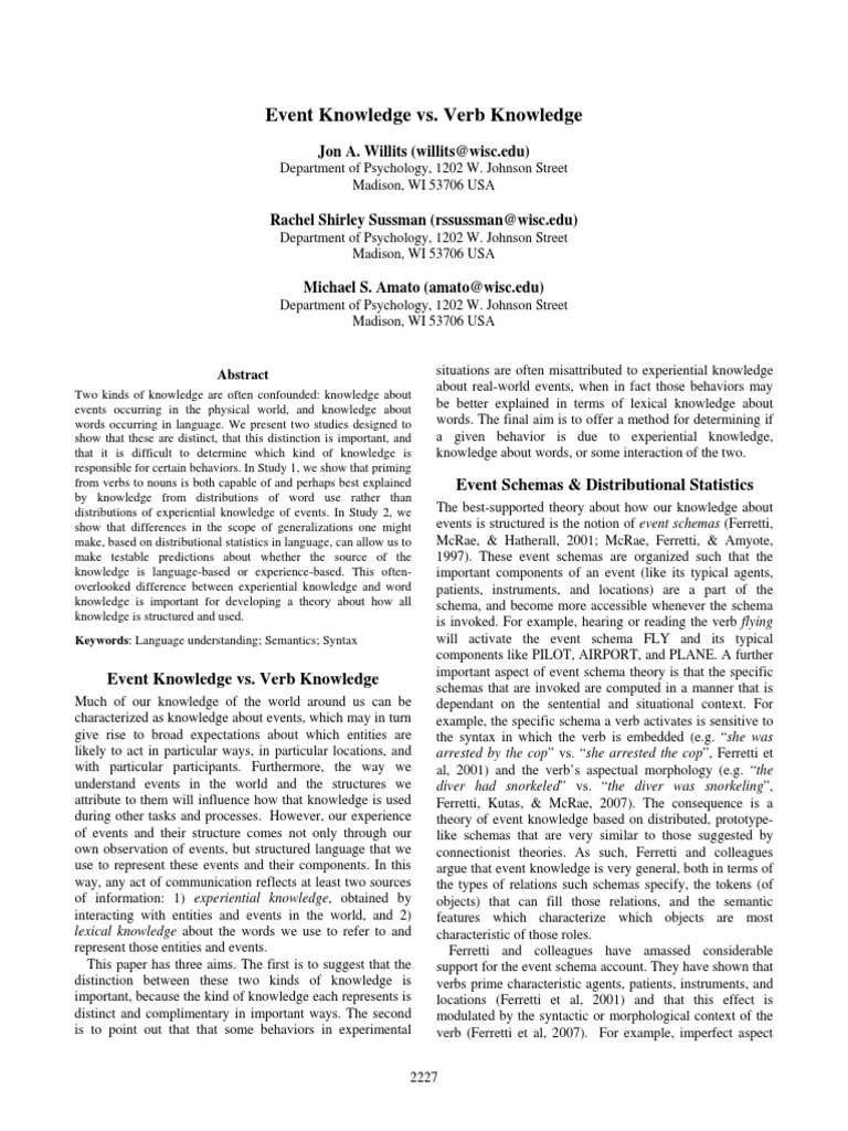 Event vs. Verb Knowledge Study | PDF | Science & Mathematics