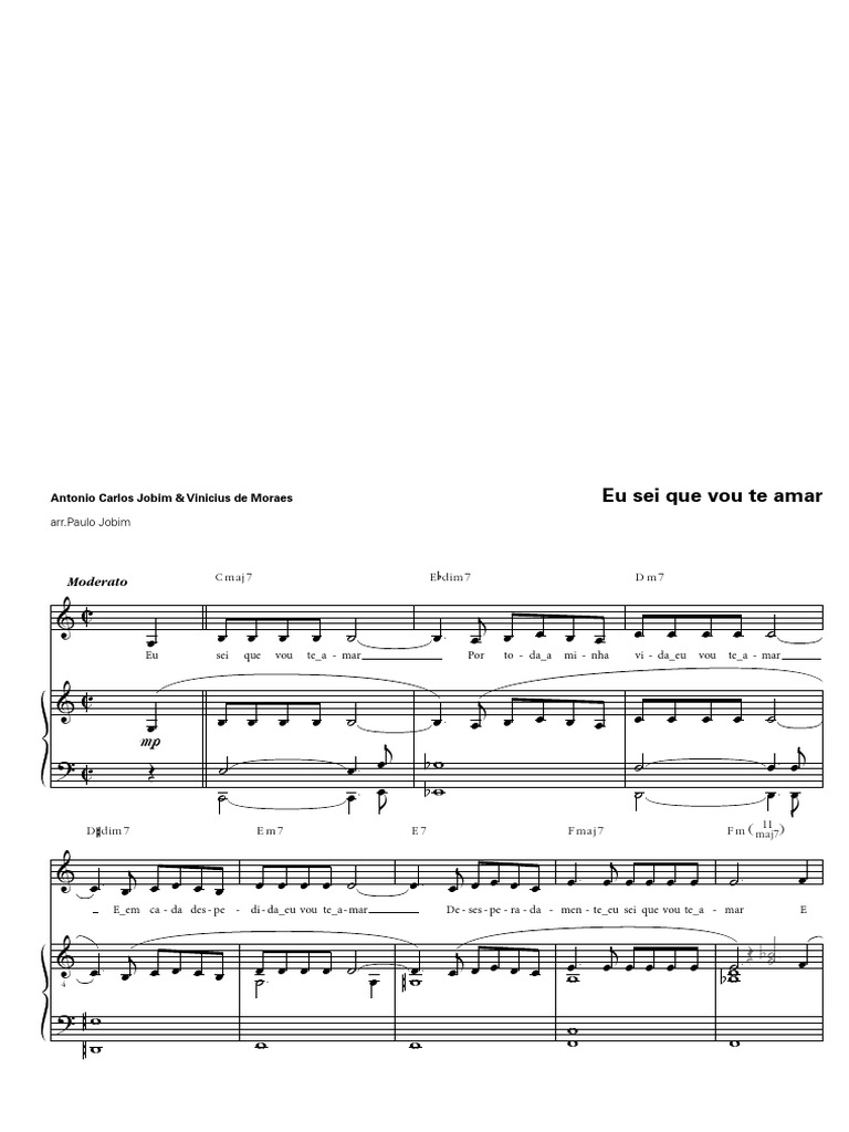 Eu Sei Que Vou Te Amar Partitura PDF