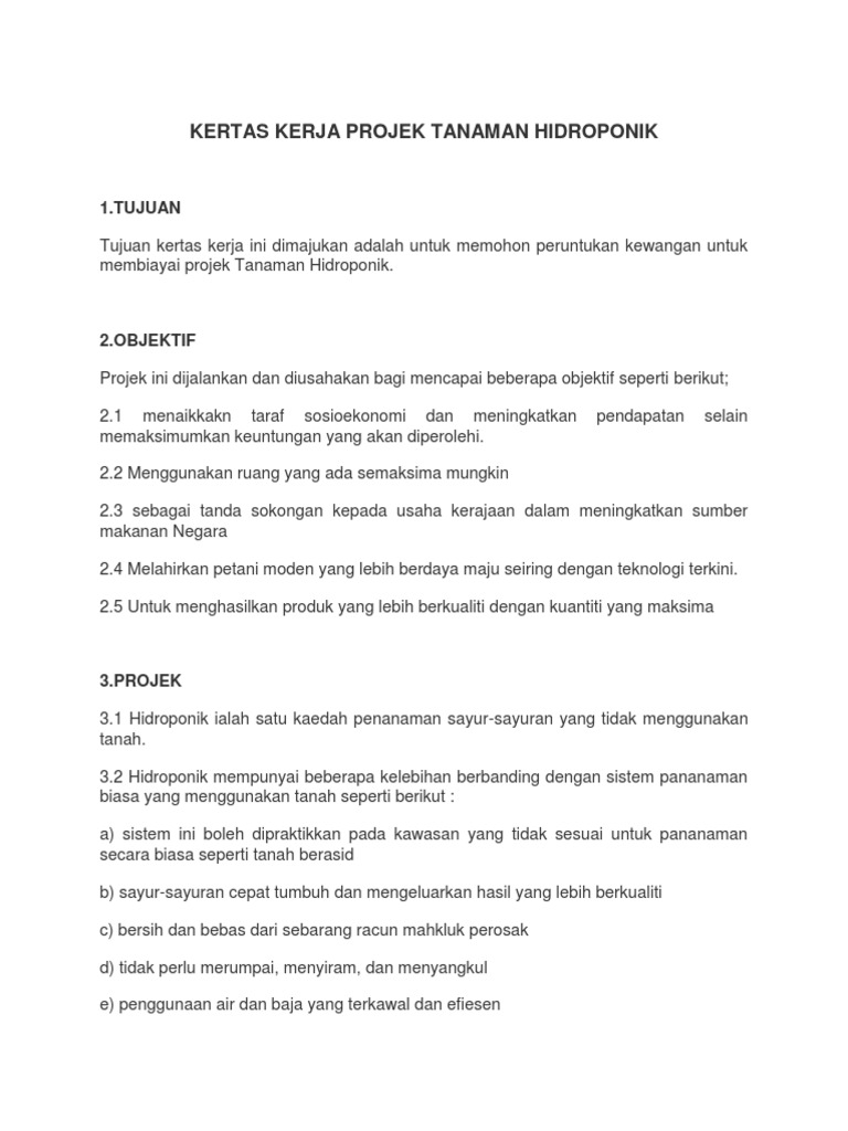 Kertas Kerja Projek Tanaman Hidroponik