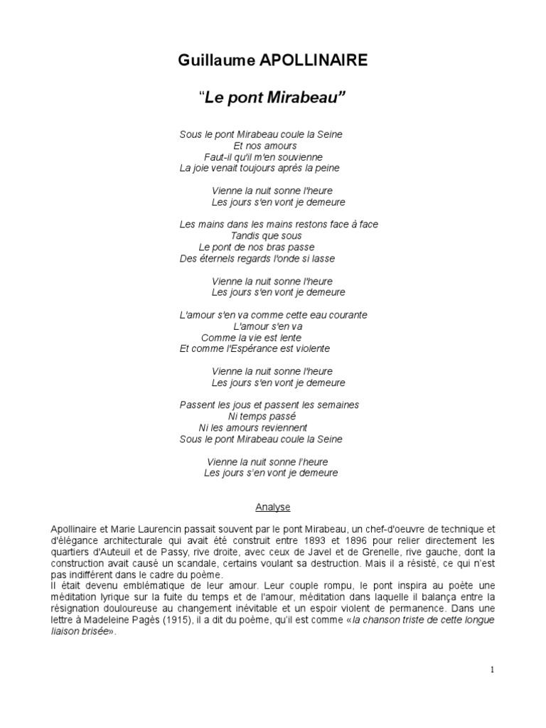 Le Pont Mirabeau Une Analyse Du Poeme De Apollinaire Robot Robotique