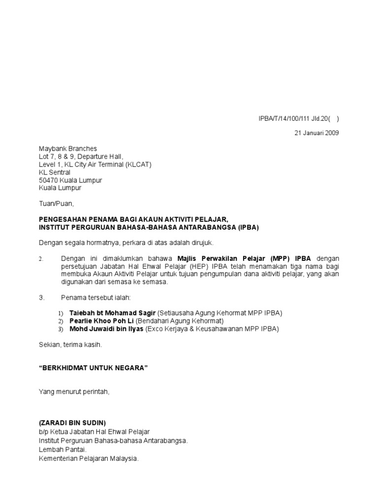 Surat Buka Akaun Pdf