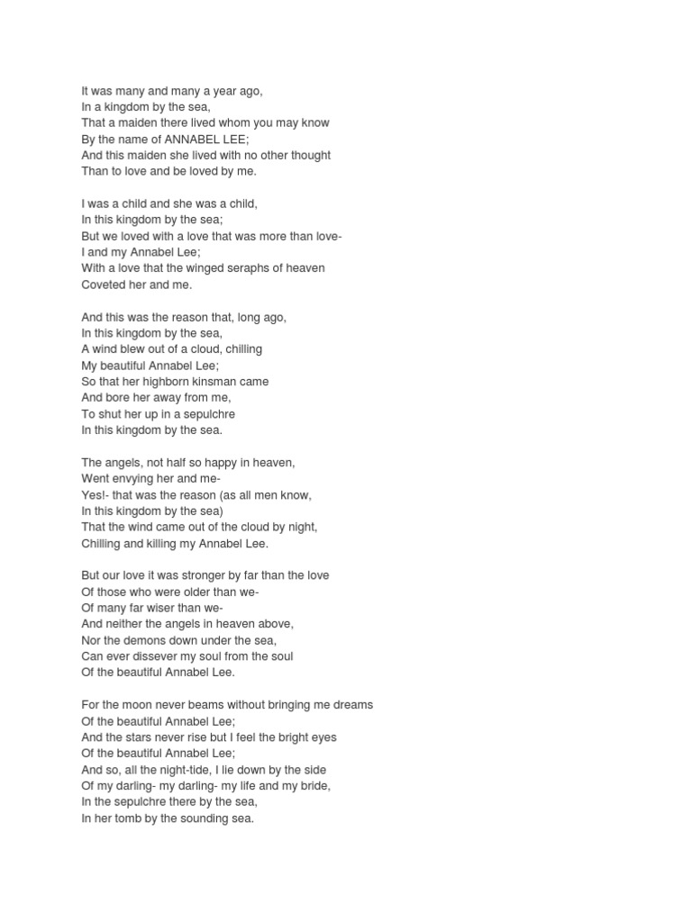 Annabel Lee Analysis Poetry Fiction & Literature