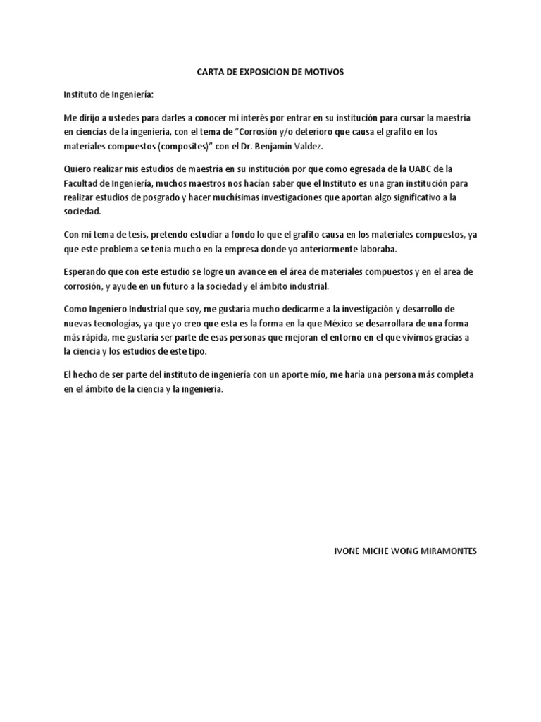 Carta de Exposicion de Motivos