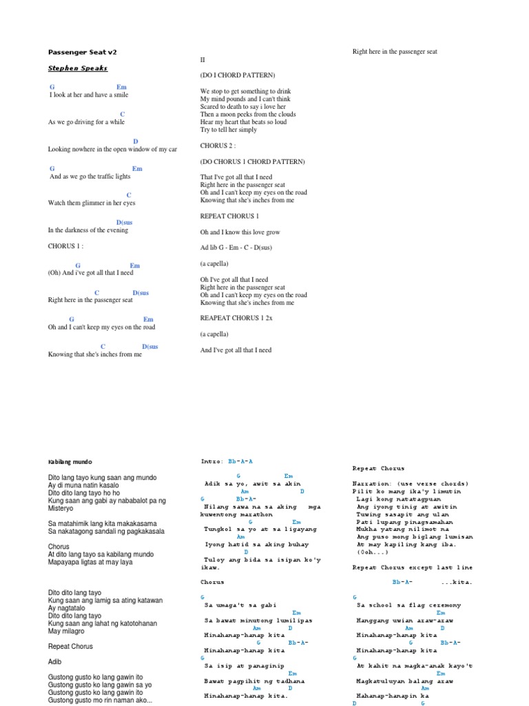 Passenger Seat PDF Song Structure Musical Compositions