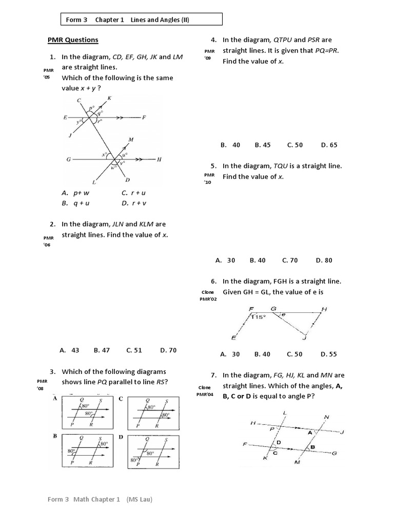 F3 Math C1 PMR Questions | PDF | Teaching Methods & Materials