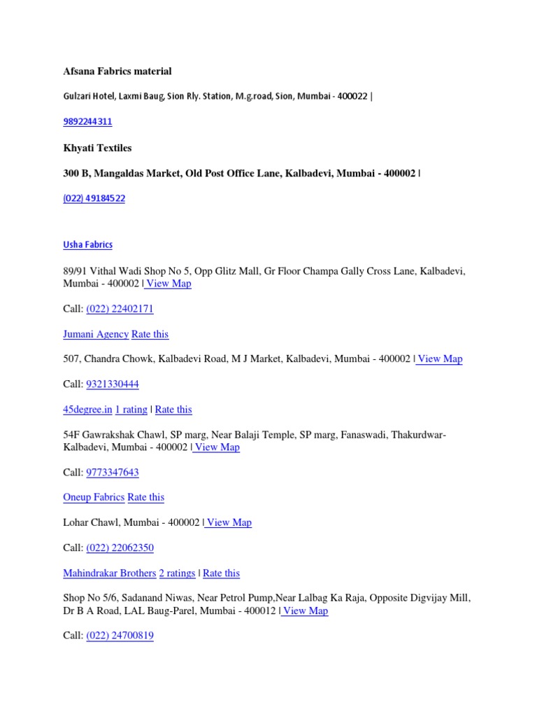Mumbai Fabric & Textile Shops Guide | PDF