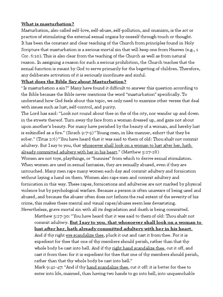 Masturbation Is A Mortal Sin Against The Natural That All Knows Is A Sin PDF Lust Masturbation