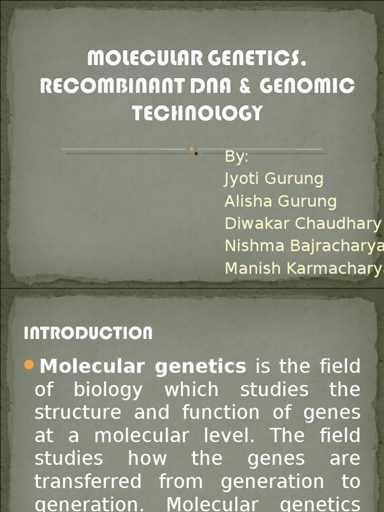 Molecular Genetics and Recombinant DNA | PDF | Dna | Molecular Cloning