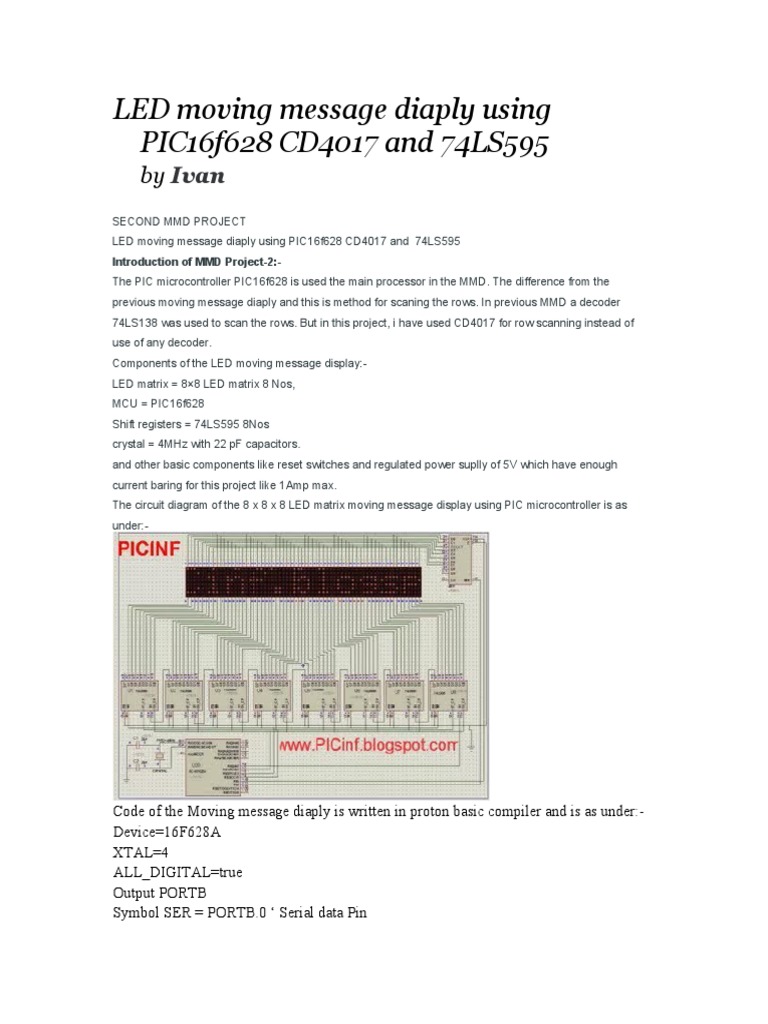 LED Message Display with PIC16F628 | PDF | Microcontroller | Digital ...