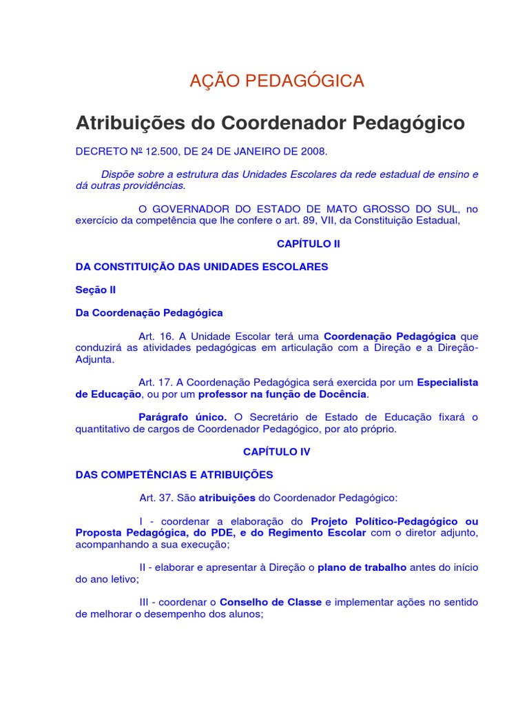 Atribuições Do Coordenador Pedagógico | Pedagogia | Estado