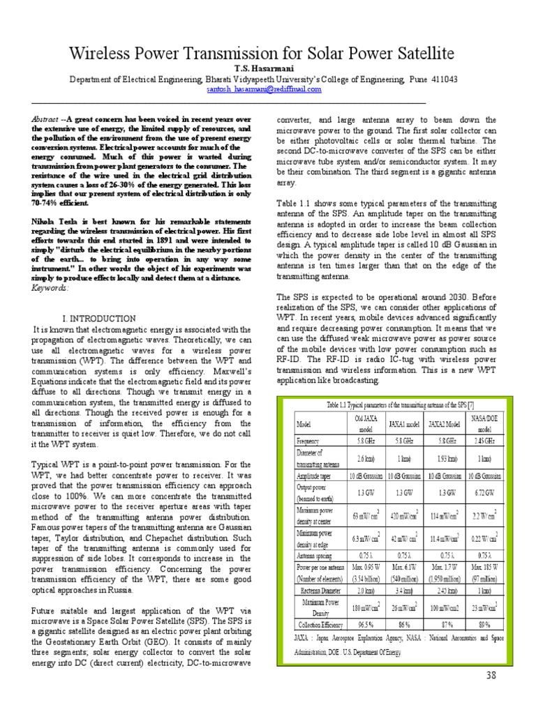 Wireless Power Transmission for SPS | PDF
