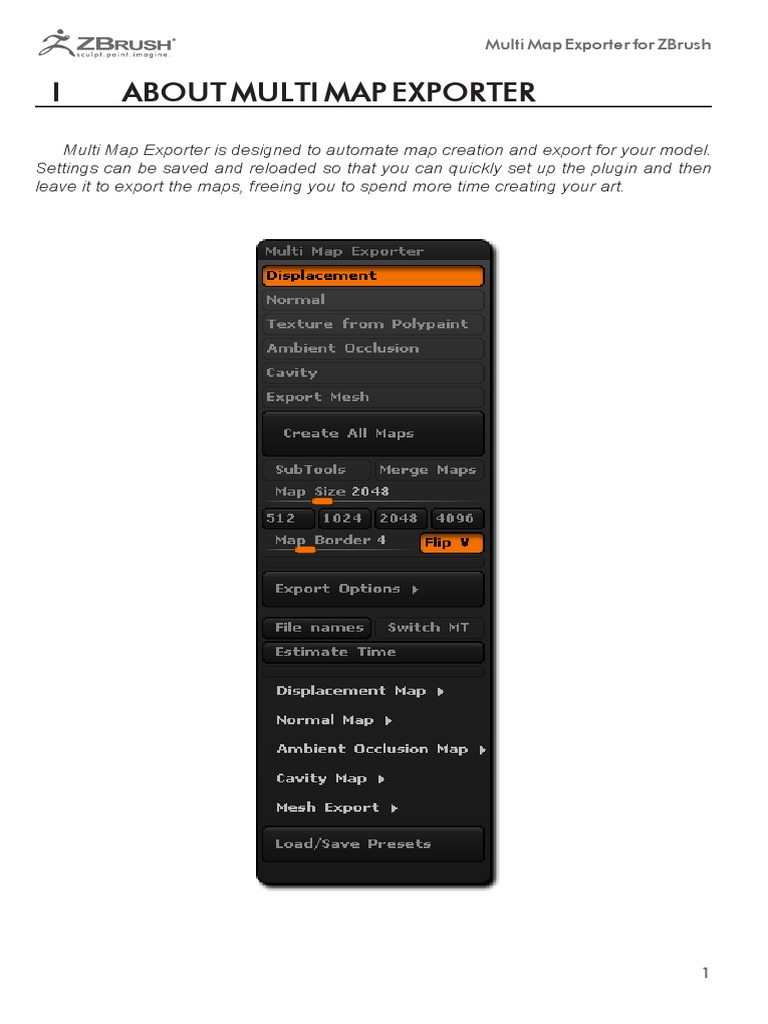 ZBrush Multi Map Exporter Guide | PDF | Adobe Photoshop | Texture Mapping