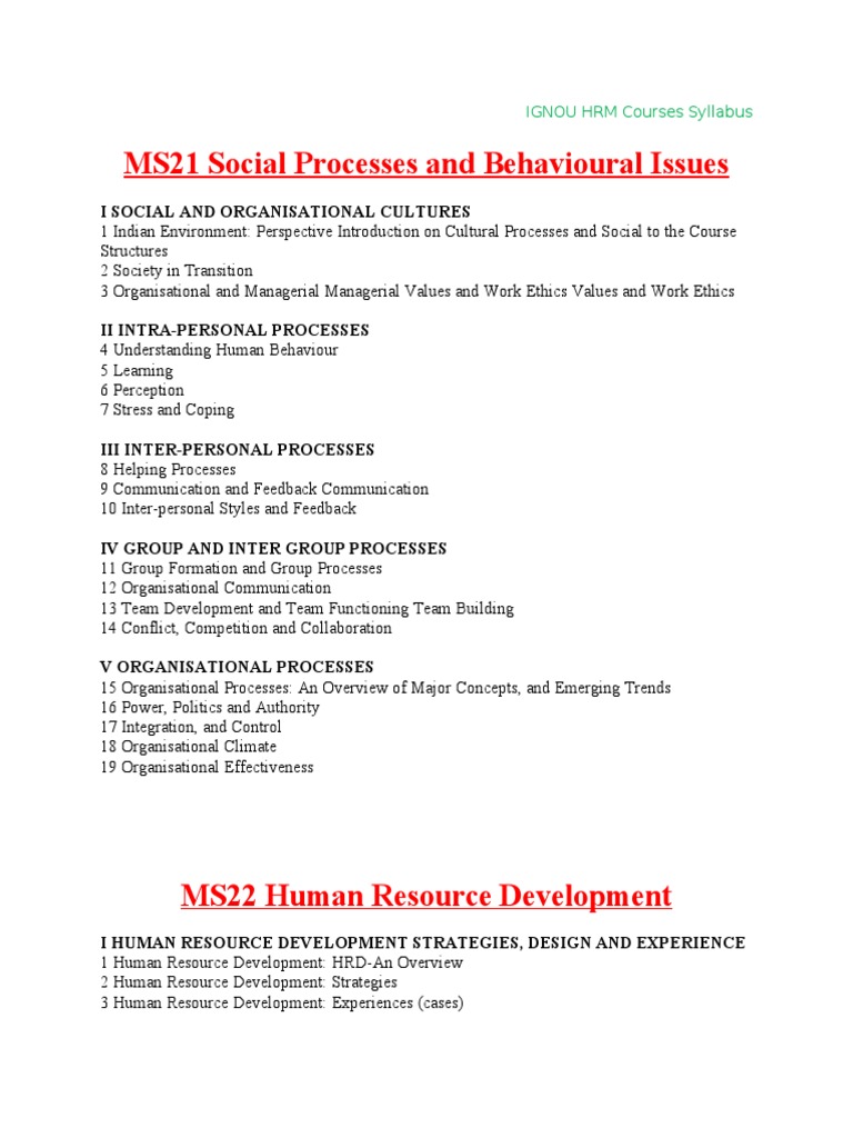 IGNOU HRM Courses Syllabus Download Free PDF Labour Law Trade Union