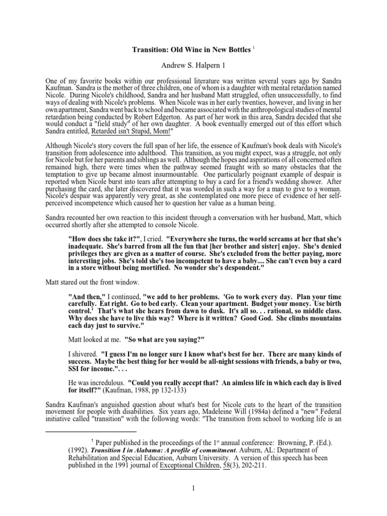 Old Wine in New Bottles PDF Vocational Education Special Education