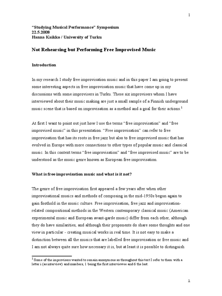Exploring Free Improvisation in Music | PDF | Entertainment ...