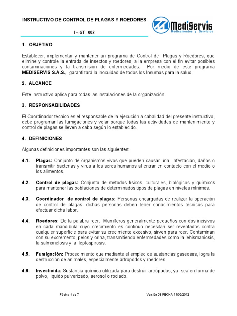 I - GT - 002 Instructivo de Control de Plagas y Roedores v-03 | PDF ...