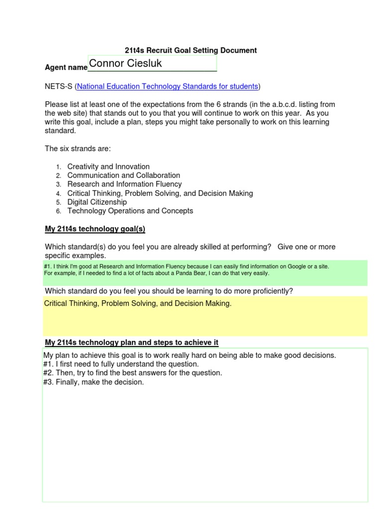 21t4s Technology Goal Setting Guide | PDF | Career & Growth