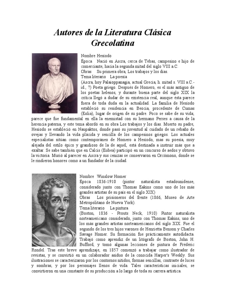 Autores de la Literatura Clásica Grecolatina Poesía