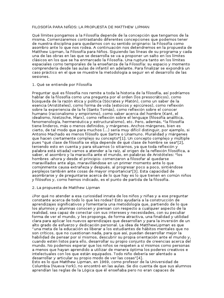 Filosofía para Niños de Matthew Lipman | PDF | Conocimiento | Verdad