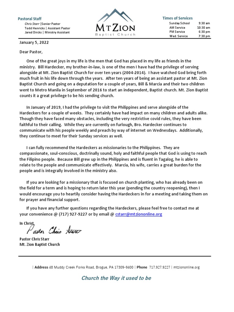 Pastor's Recommendation for Missionaries | PDF | Religious Behaviour ...