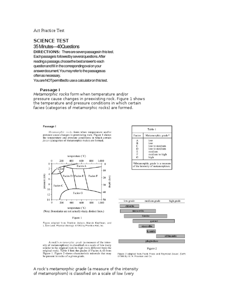 ACT Science Practice Test Overview | PDF | Mass To Charge Ratio | Rock ...