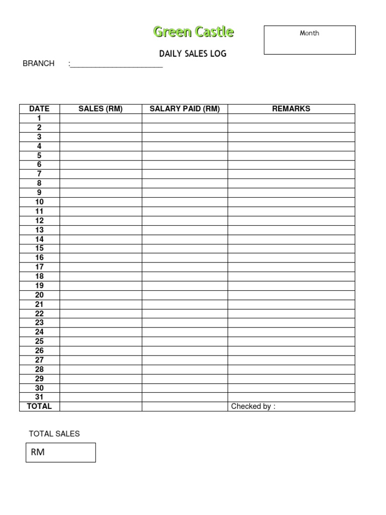 Daily Sales Log Template | PDF