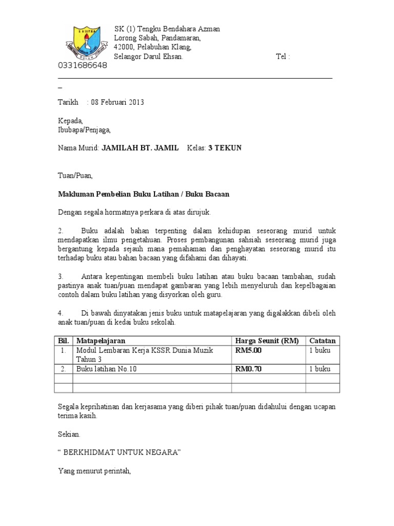 Surat Makluman Pembelian Buku Pdf