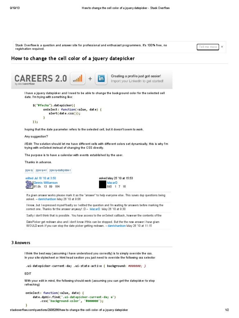 How To Change The Cell Color of A Jquery Datepicker - Stack Overflow ...